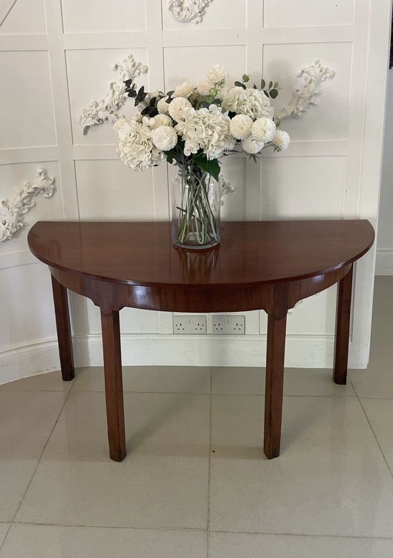 Large Pair of Antique George III Quality Figured Mahogany Demi Lune Shaped Console Tables - Image 8